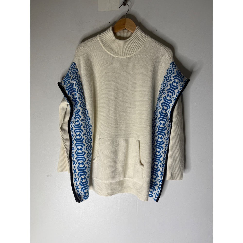 T by Talbots Womens Ivory Blue Fair Isle Mock Neck Poncho Sweater 57415147 M
